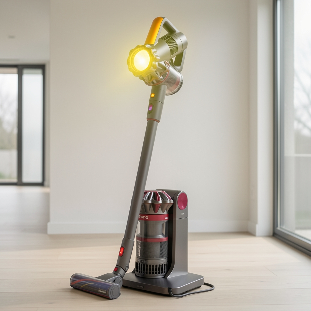 Dyson V15 Detect Absolute kablosuz dikey süpürge, lityum pil ve LED başlık