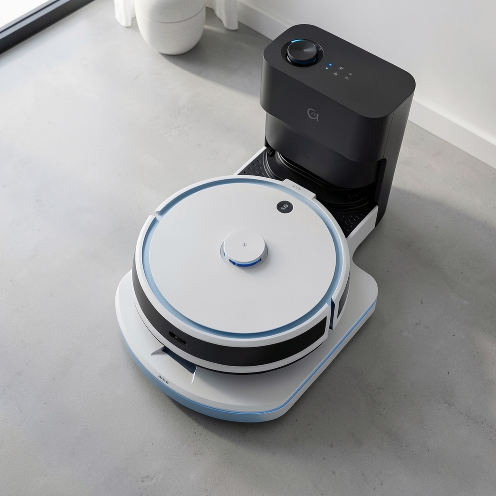 Roborock S8 MaxV Ultra robot süpürge, şarj istasyonuyla birlikte modern zemin üzerinde