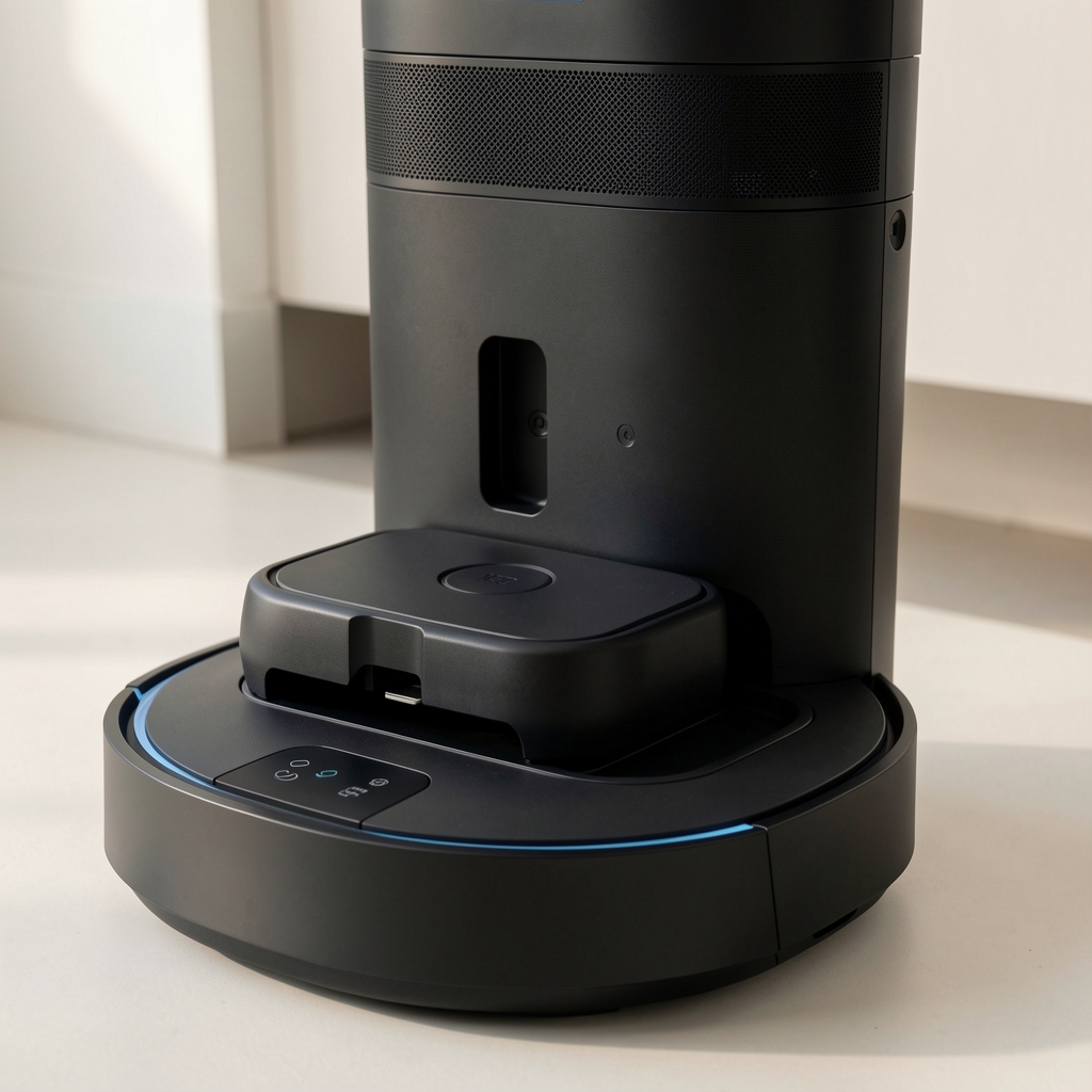 Roborock S8 MaxV Ultra istasyondan çıkarken şarj tabanı detay
